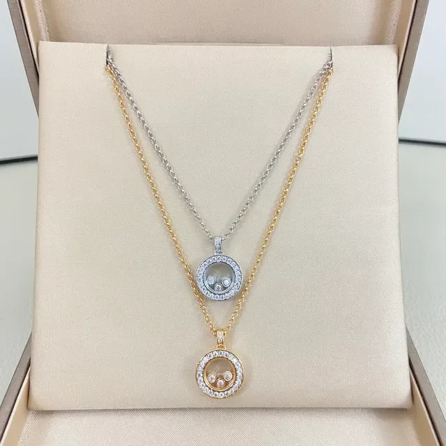 Gold and Silver Tone Pavé Stone Floating Charm Pendant Necklaces 2