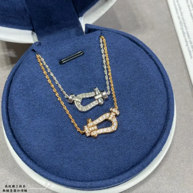 Gold and Silver Tone Pavé U-Shaped Pendant Necklaces 3