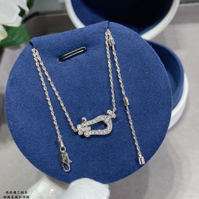Gold and Silver Tone Pavé U-Shaped Pendant Necklaces 4