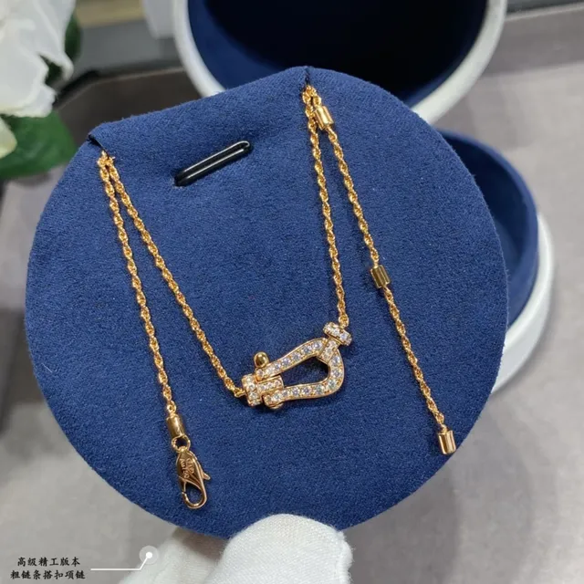 Gold and Silver Tone Pavé U-Shaped Pendant Necklaces 5