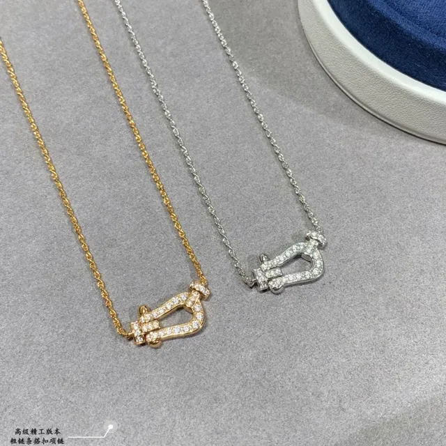 Gold and Silver Tone Pavé U-Shaped Pendant Necklaces 7