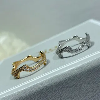 Gold and Silver Tone Wavy Pavé Open-Band Rings