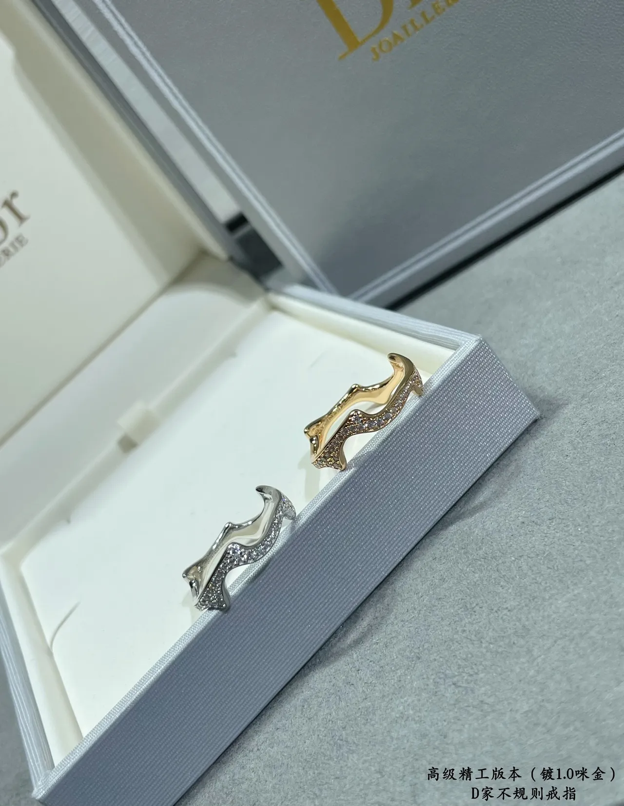 Gold and Silver Tone Wavy Pavé Open-Band Rings 9