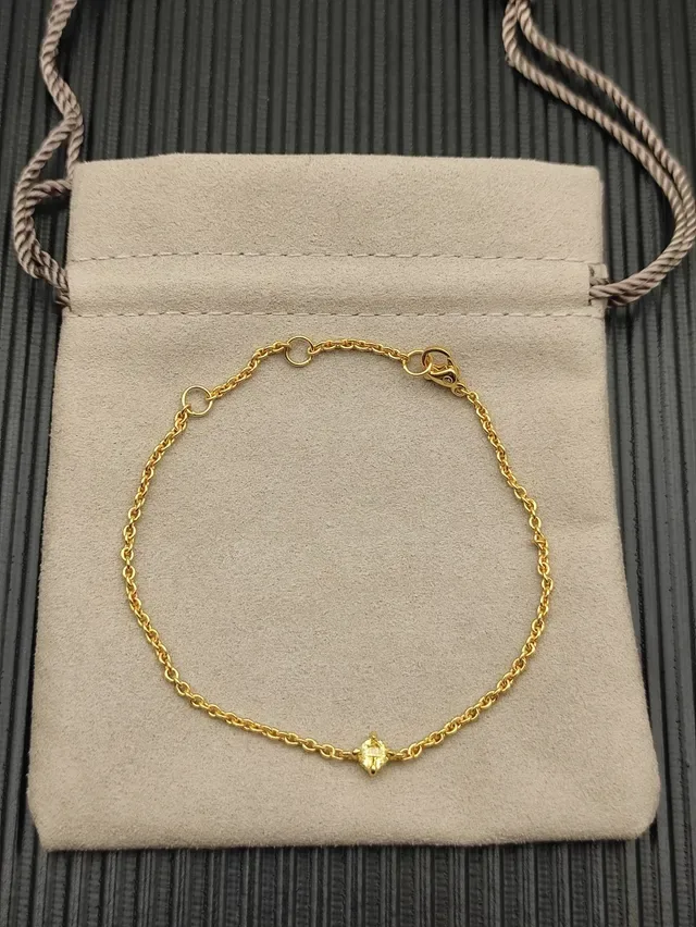 Gold Beige Rope Chain Single Faceted Stone Pendant Bracelet 8