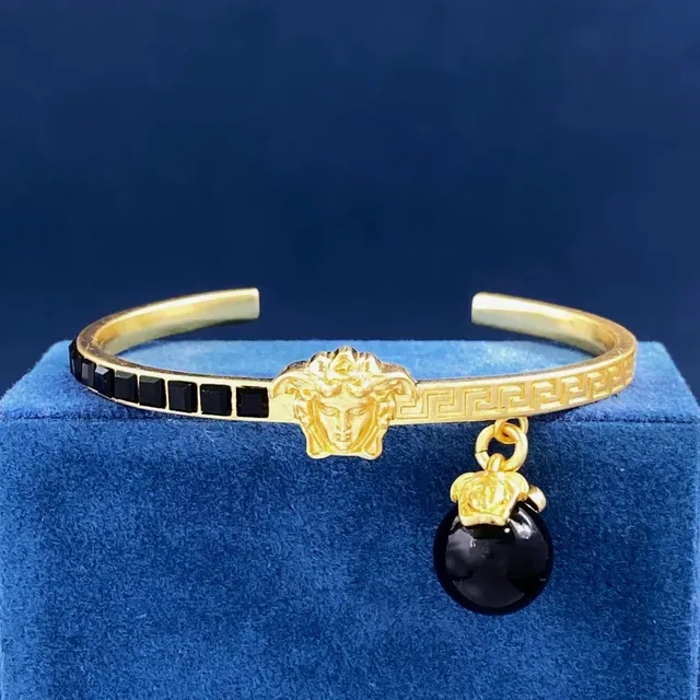 Gold Black Open Cuff Geometric Inlay Bracelet 8