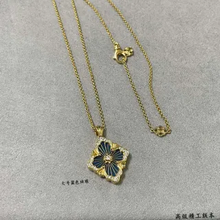 金蓝花卉吊坠搪瓷中心项链