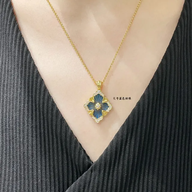 金蓝花卉吊坠搪瓷中心项链 9