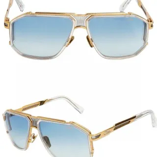 Gold Blue Oversized Shield-Frame Metal Eyewear