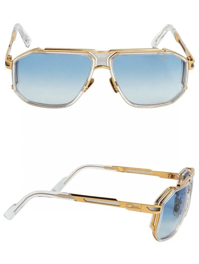 Gold Blue Oversized Shield-Frame Metal Eyewear 6