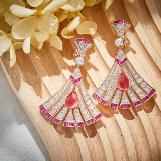 Gold Fan-Shaped Pavé Gemstone Earrings