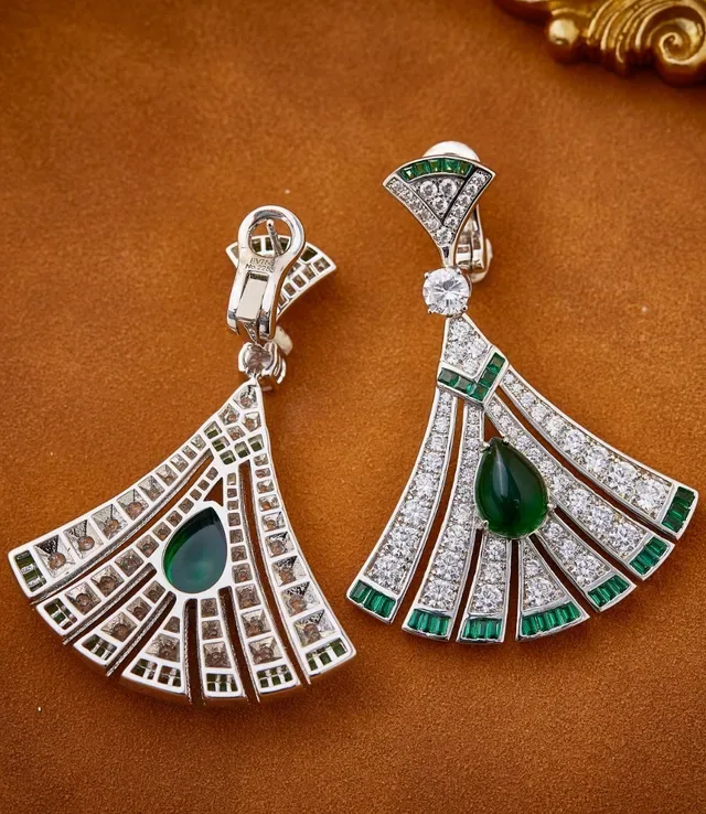 Gold Fan-Shaped Pavé Gemstone Earrings 3