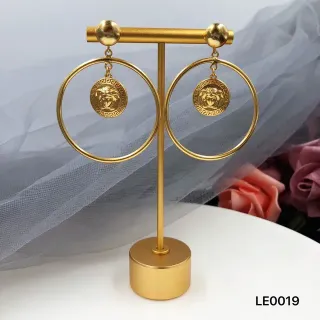 Gold Large Hoop Dangling Medallion Earrings