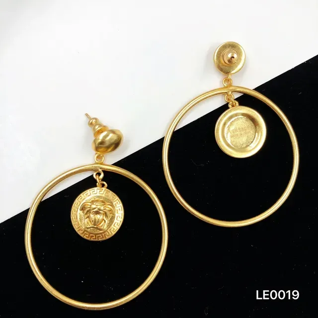 Gold Large Hoop Dangling Medallion Earrings 3