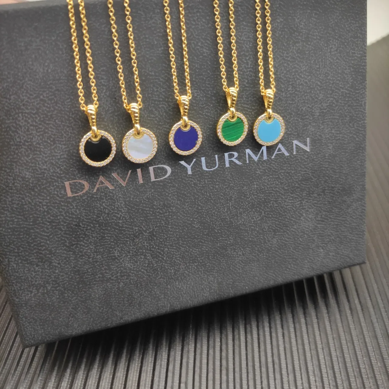 Gold Malachite Diamond Halo Pendant Necklace 3