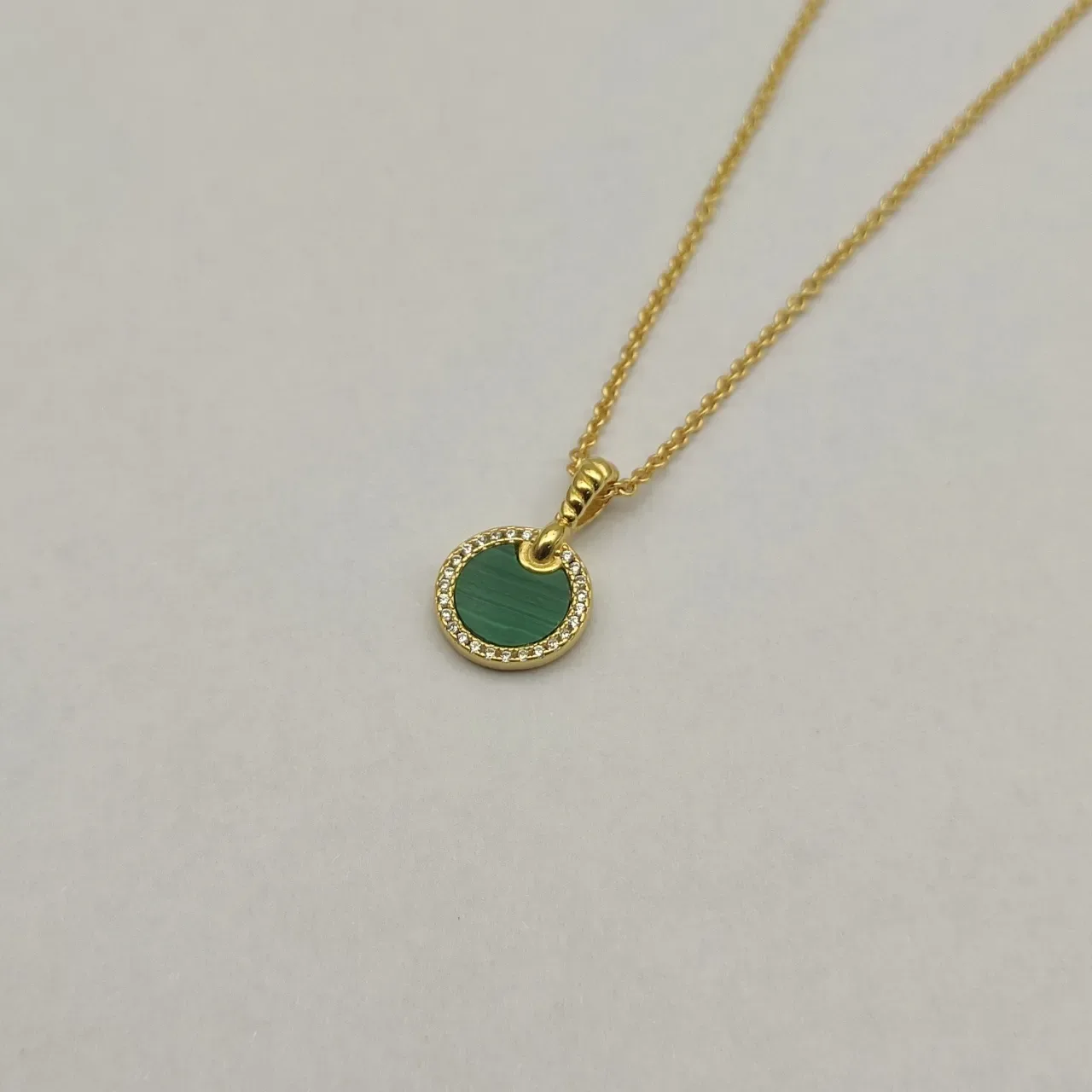 Gold Malachite Diamond Halo Pendant Necklace 5