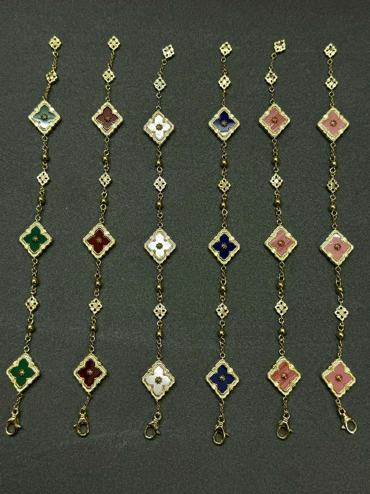 Gold Multicolor Metal Enamel Clover Pendants Bracelet 1