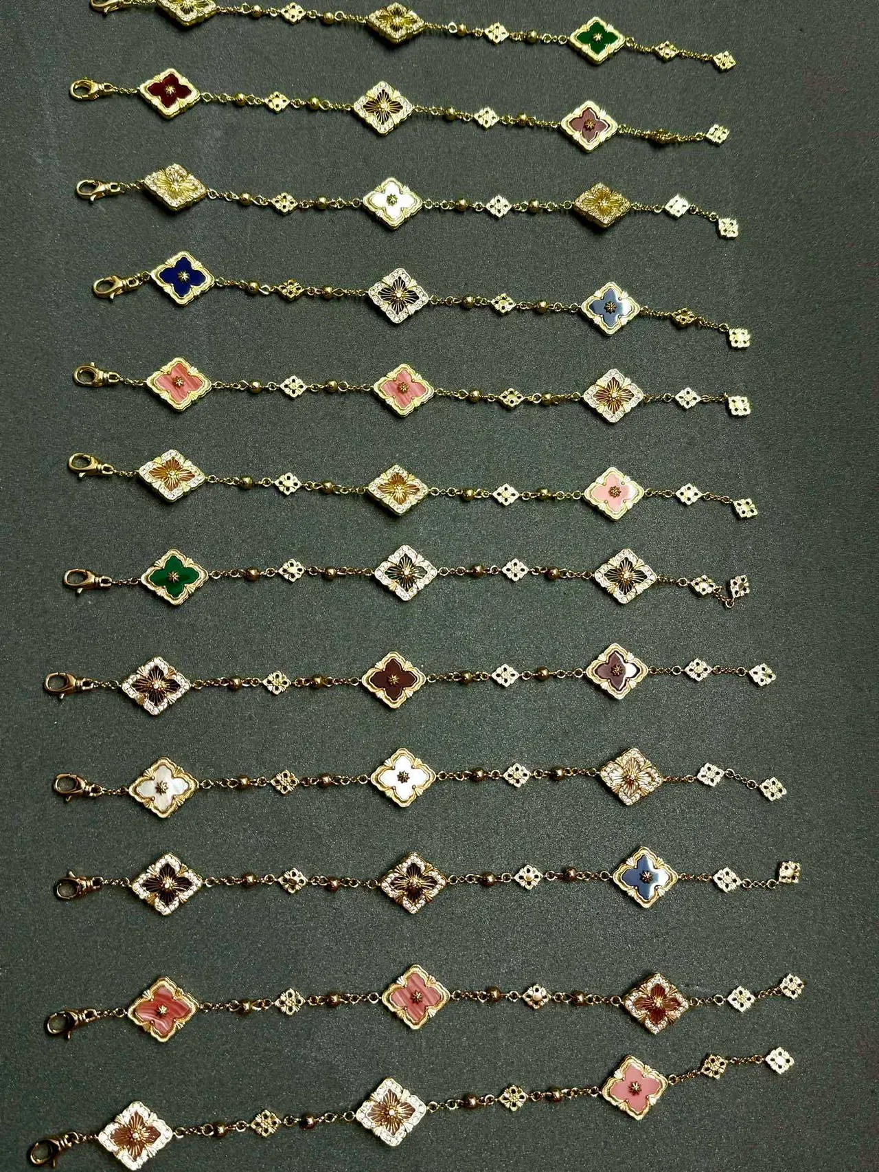 Gold Multicolor Metal Enamel Clover Pendants Bracelet 3