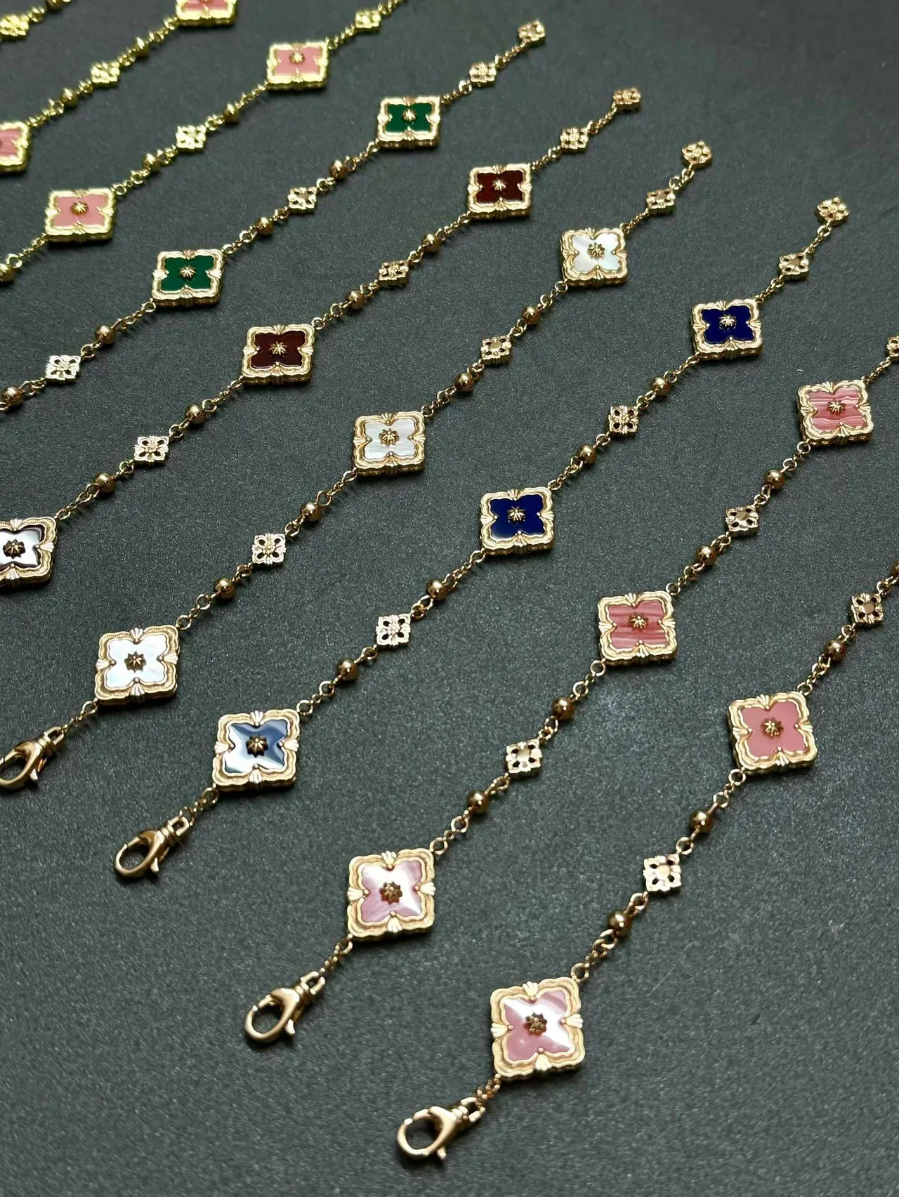 Gold Multicolor Metal Enamel Clover Pendants Bracelet 8