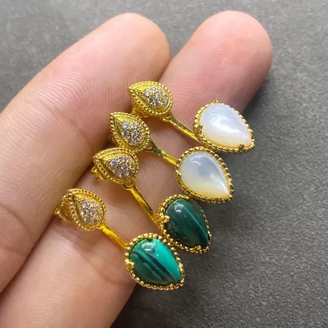 Gold Multicolor Teardrop-Shaped Bezel Earrings 1
