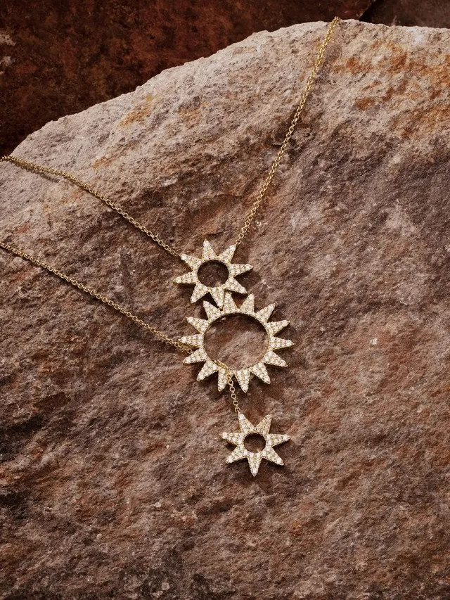 Gold Navy Layered Sunburst Pendant Pavé-Set Crystals Necklace 2
