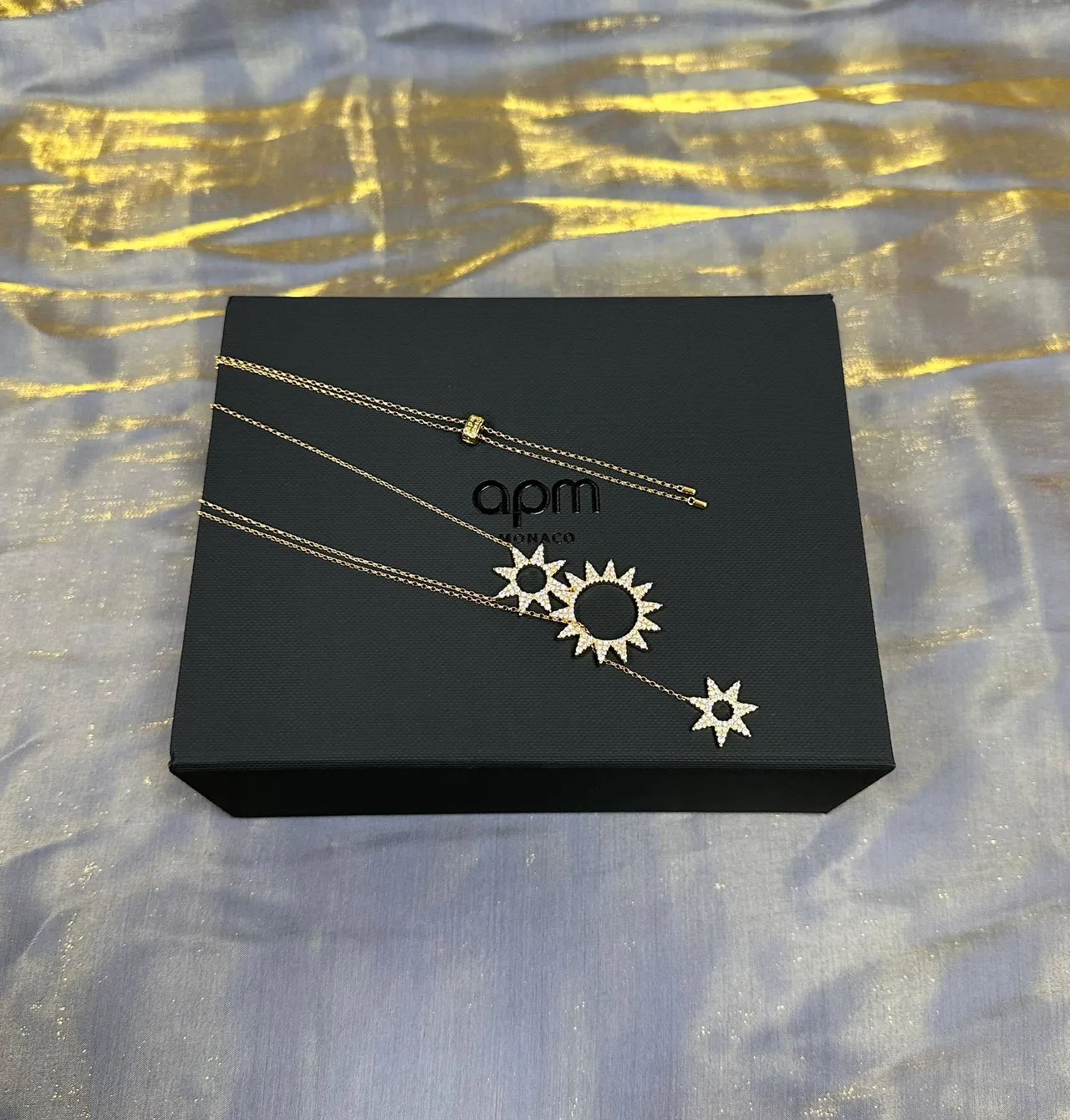 Gold Navy Layered Sunburst Pendant Pavé-Set Crystals Necklace 3