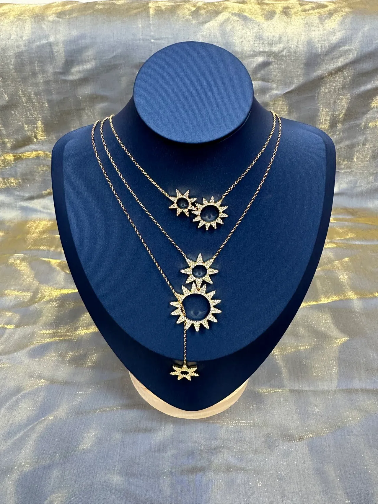 Gold Navy Layered Sunburst Pendant Pavé-Set Crystals Necklace 9