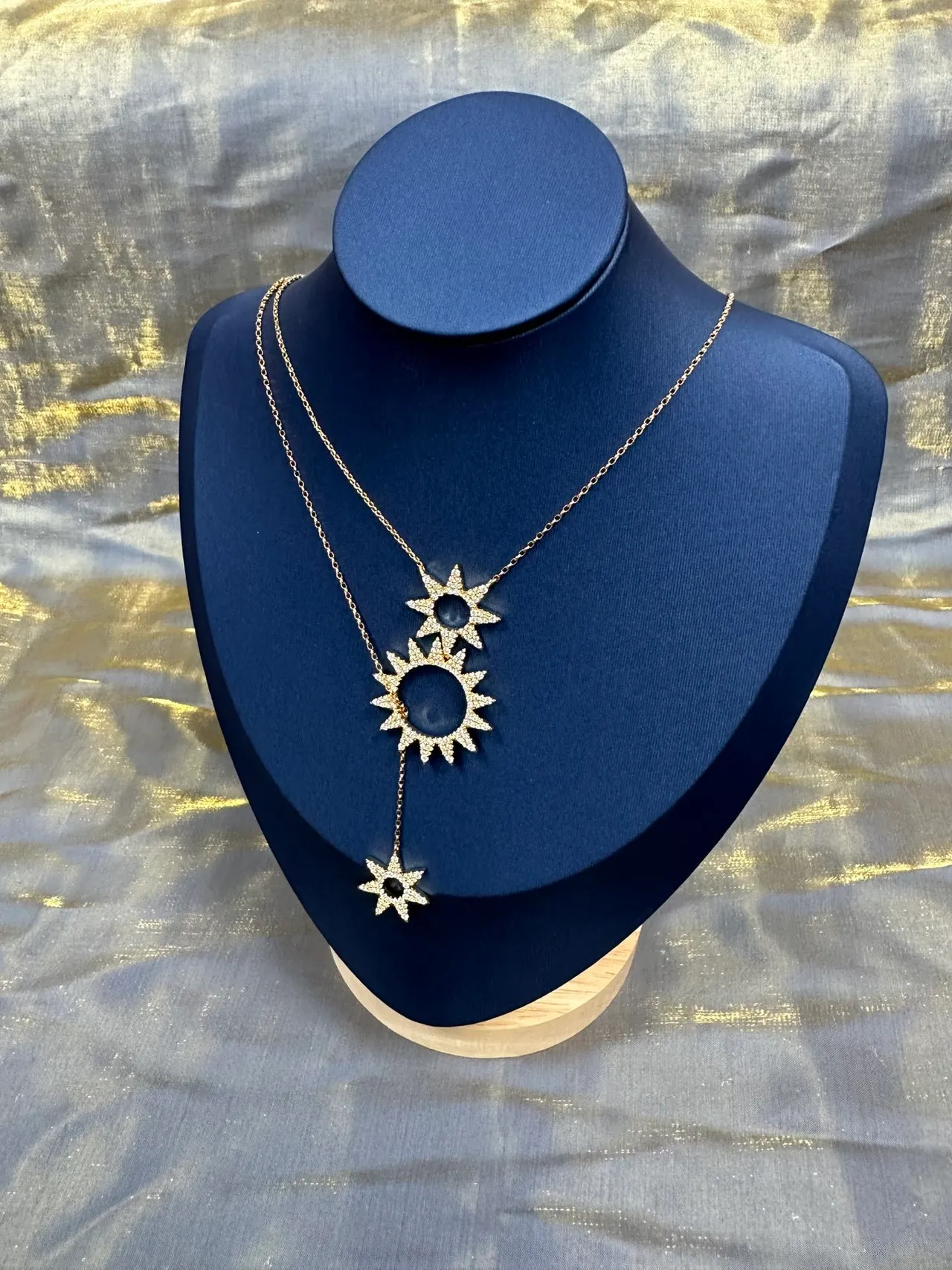 Gold Navy Layered Sunburst Pendant Pavé-Set Crystals Necklace 5