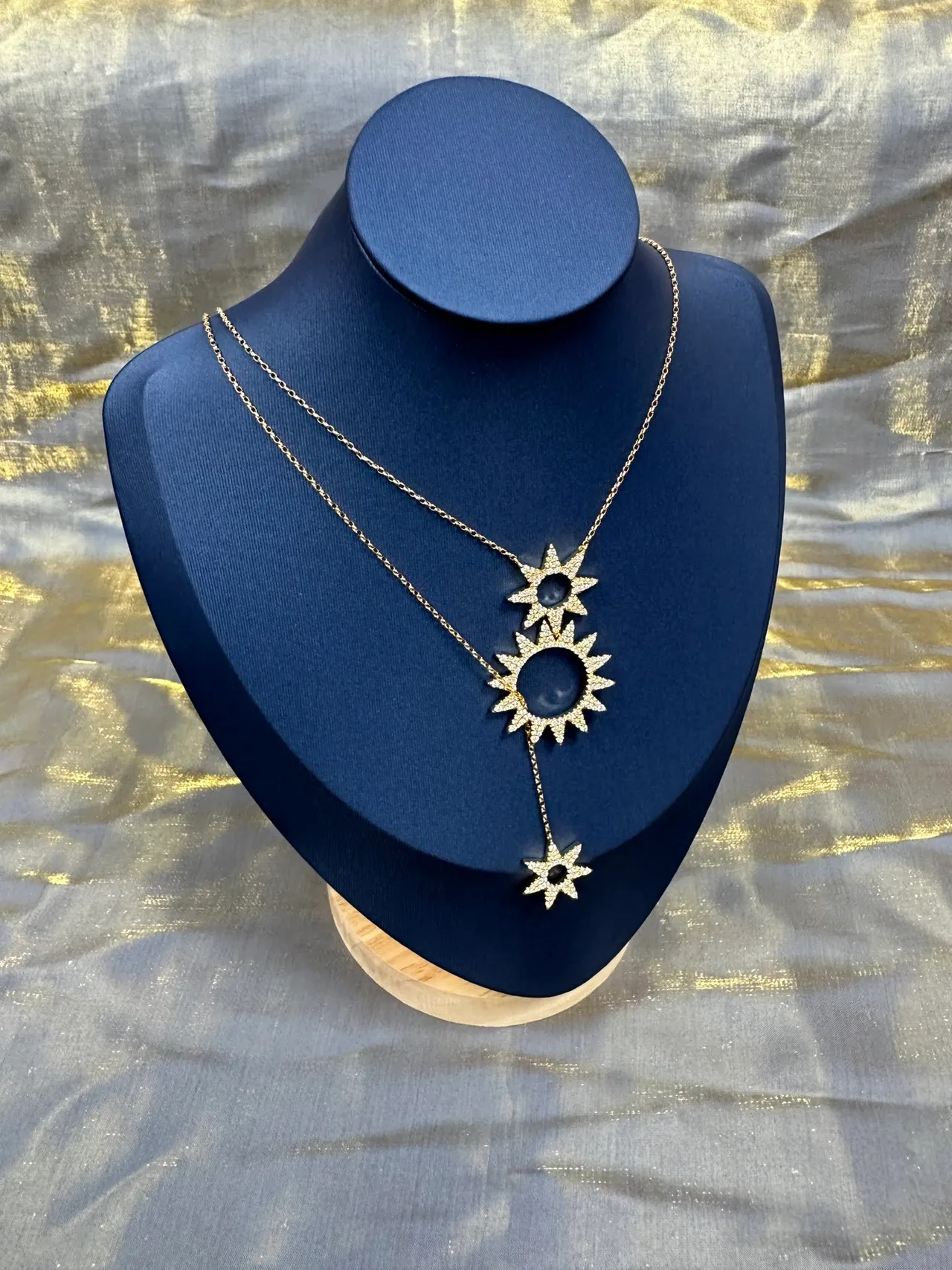 Gold Navy Layered Sunburst Pendant Pavé-Set Crystals Necklace 6