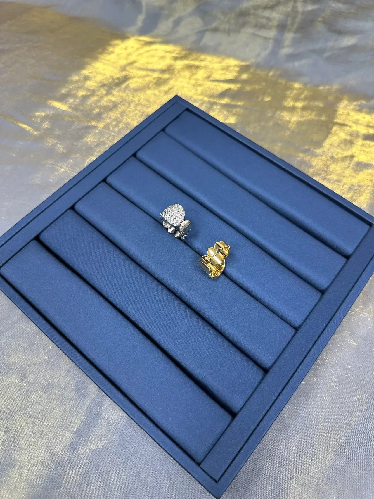 Gold Navy Pavé-Set Domed Earrings 8