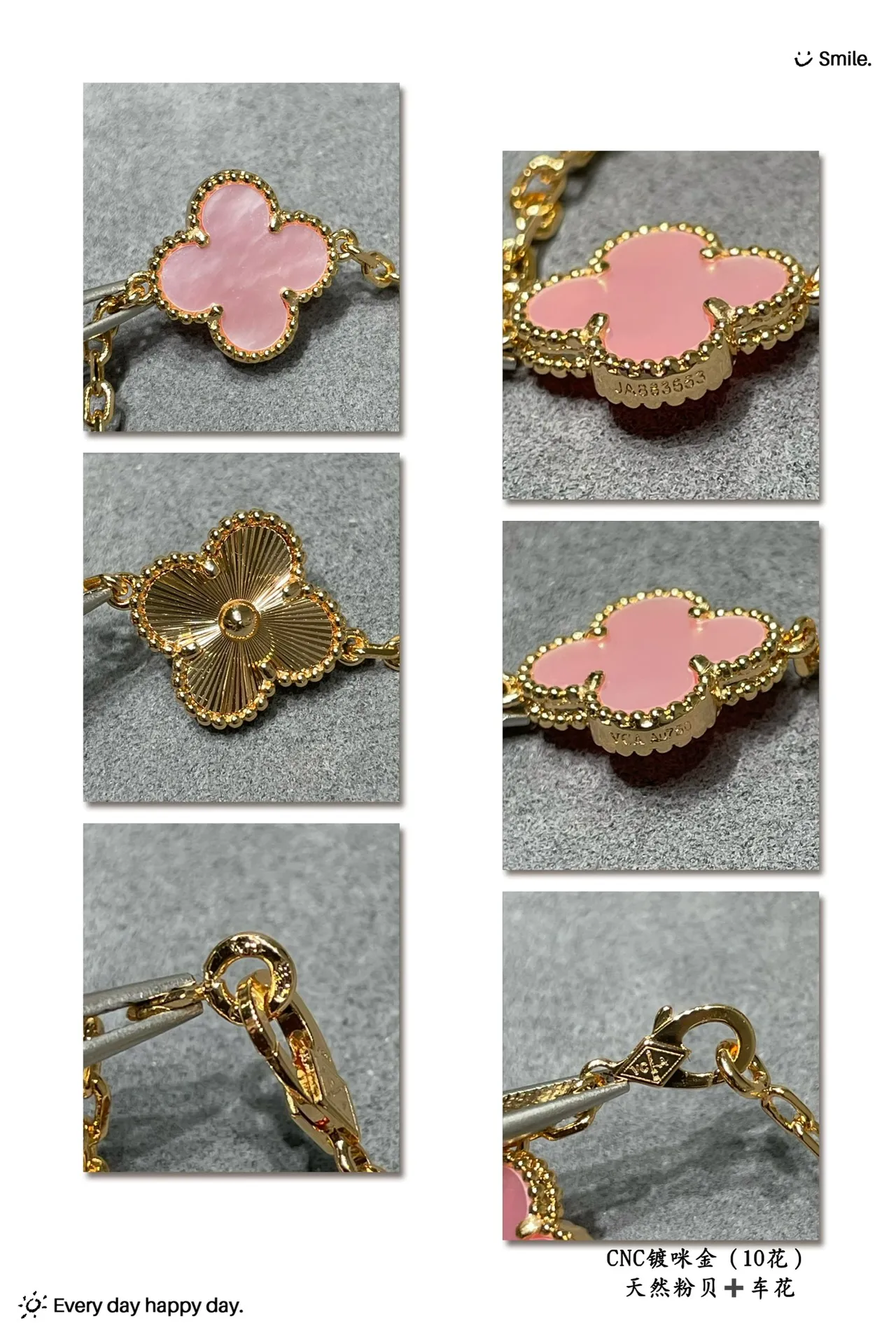 Gold Pink Chain Clover-Shaped Motifs Necklace 4