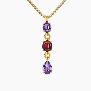Collier en Or Violet à Trois Pierres Goutte Verticale Connecteurs de Liaison Tordus