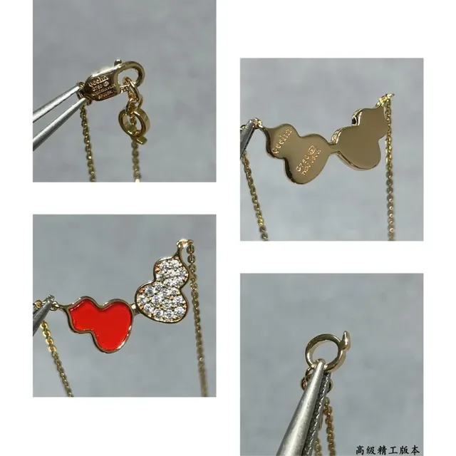 Gold Red Chain Dual Heart Pendants Necklace 2