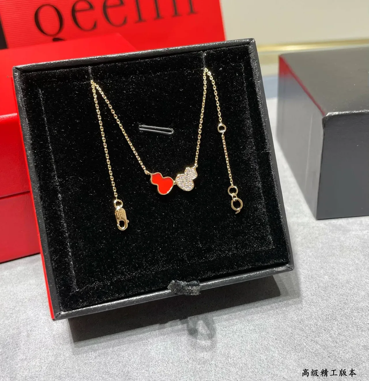 Gold Red Chain Dual Heart Pendants Necklace 5