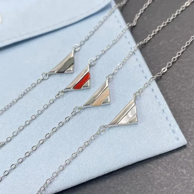 Gold Red Geometric Triangular Pendant Enamel Inlay Necklace 4
