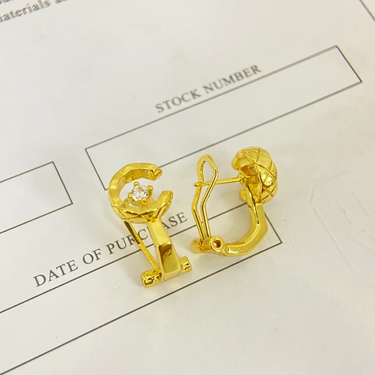 Gold Silver C-Shaped Huggie Faceted Stone Center Earrings 5
