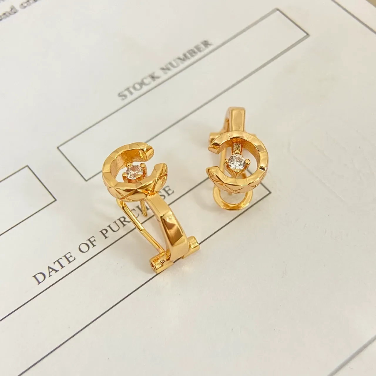 Gold Silver C-Shaped Huggie Faceted Stone Center Earrings 6