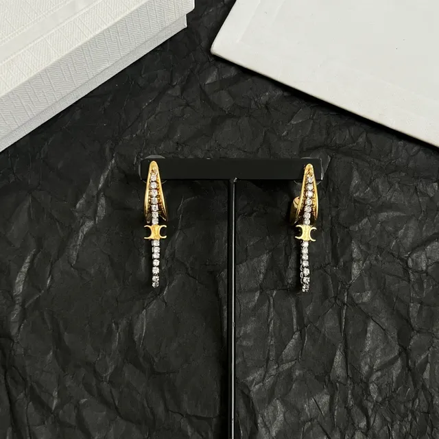 Gold Silver Crescent Hoop Pavé Crystal Chain Drop Earrings 2