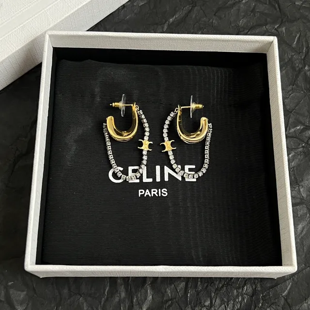 Gold Silver Crescent Hoop Pavé Crystal Chain Drop Earrings 3