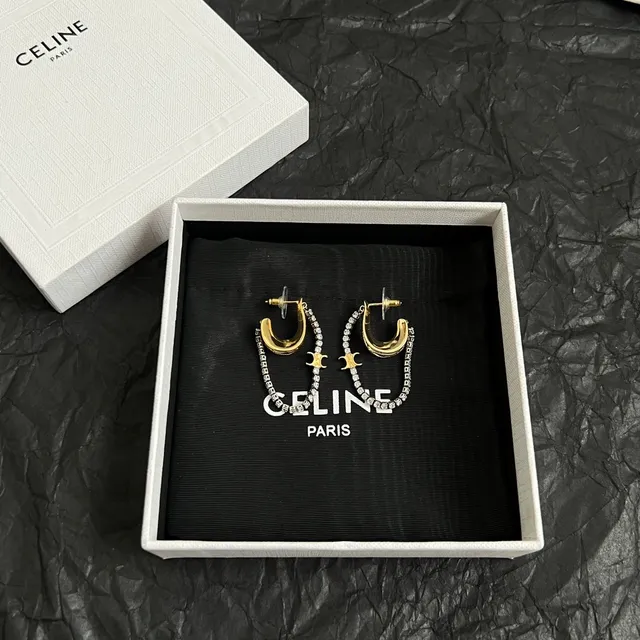 Gold Silver Crescent Hoop Pavé Crystal Chain Drop Earrings 5