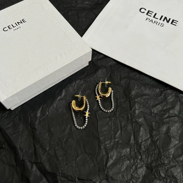 Gold Silver Crescent Hoop Pavé Crystal Chain Drop Earrings 6