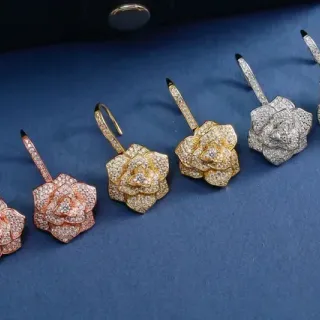 Gold Silver Floral Motif Pave-Set Crystals Earrings