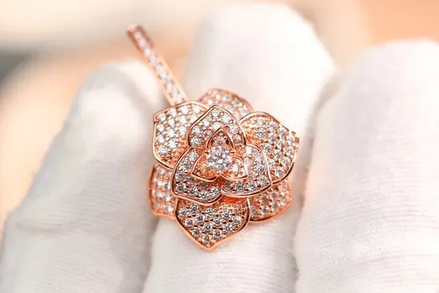 Gold Silver Floral Motif Pave-Set Crystals Earrings 2