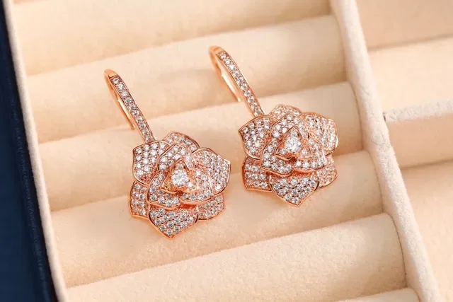 Gold Silver Floral Motif Pave-Set Crystals Earrings 6