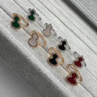 Gold Silver Gourd-Shaped Enamel Inlay Pavé Crystal Border Ring
