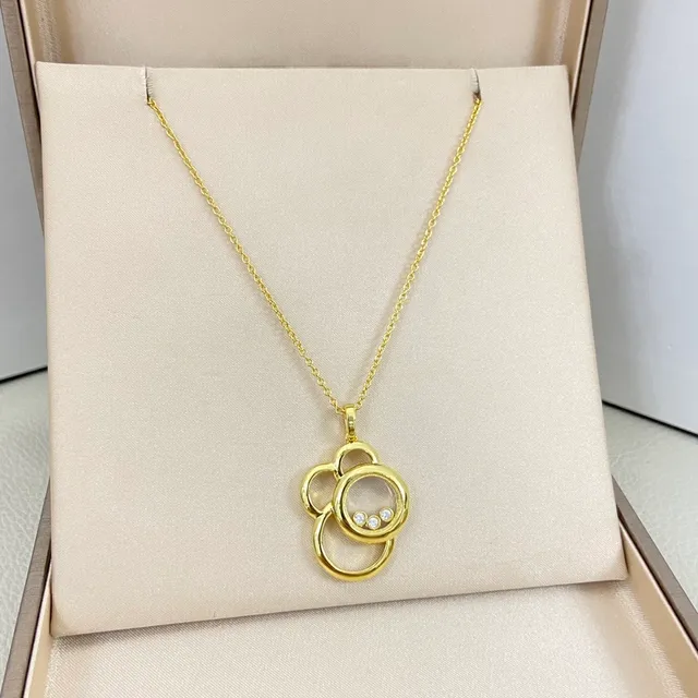 Gold Silver Interlocking Circular Pendant Floating Crystal Chamber Necklace 6