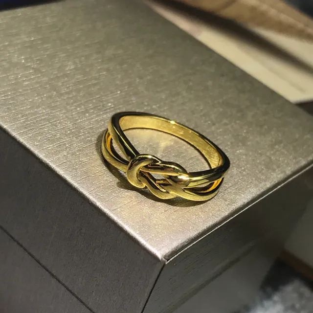 Gold Silver Interwoven Knot Design Metallic Finish Ring 3