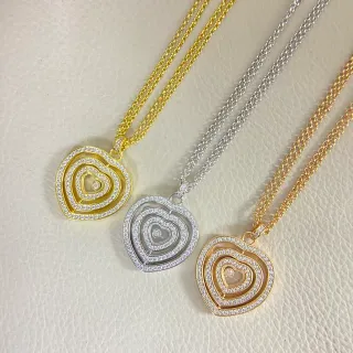 Collier avec cœurs concéntriques en or et argent en couches Pavé-Set pierres