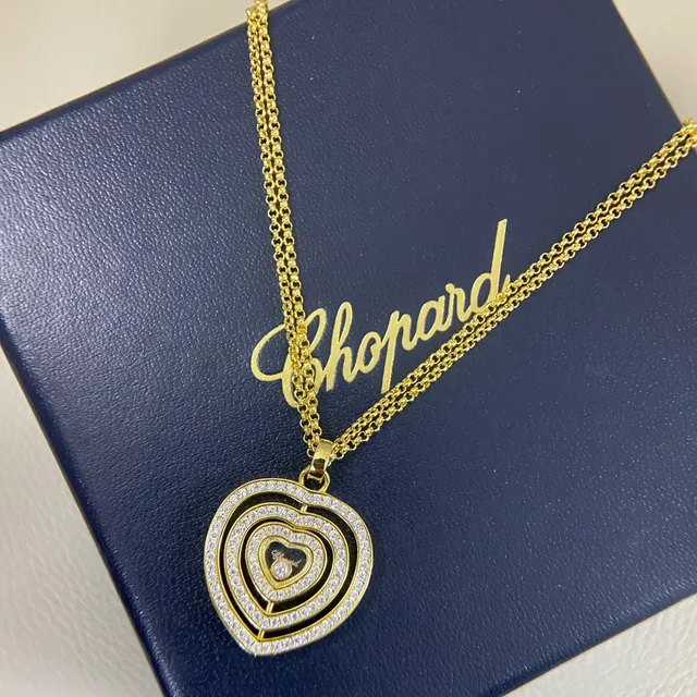 Gold Silver Layered Concentric Hearts Pavé-Set Stones Necklace 5