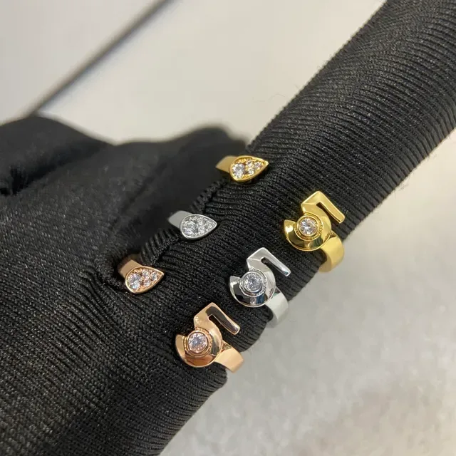 Gold Silver Open-Band Asymmetrical Leaf-Shaped Settings Ring 3