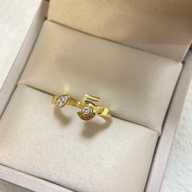 Gold Silver Open-Band Asymmetrical Leaf-Shaped Settings Ring 6